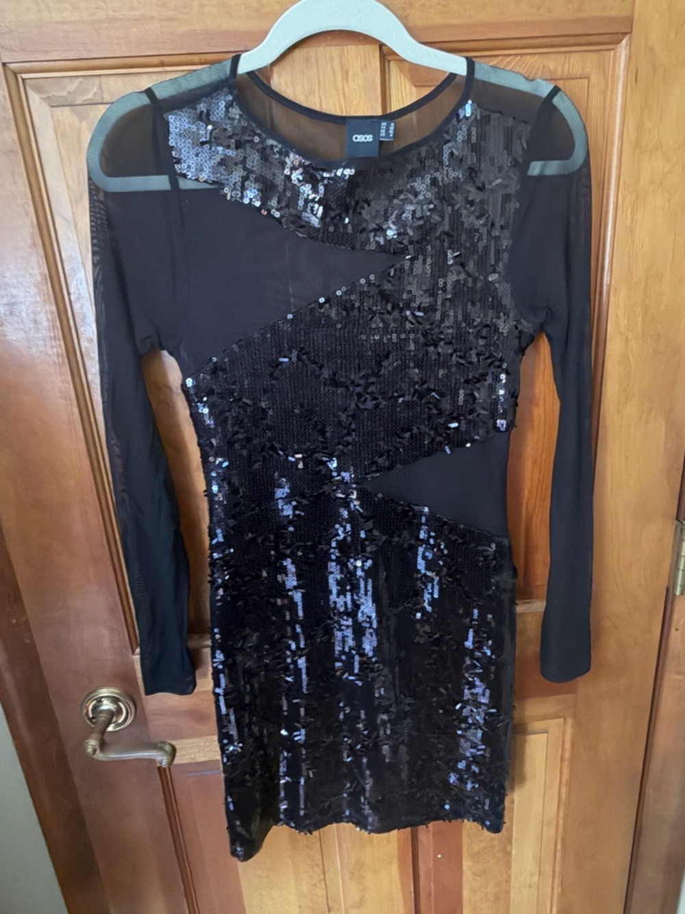 ASOS Black Sequin Mesh Long Sleeve Mini Dress